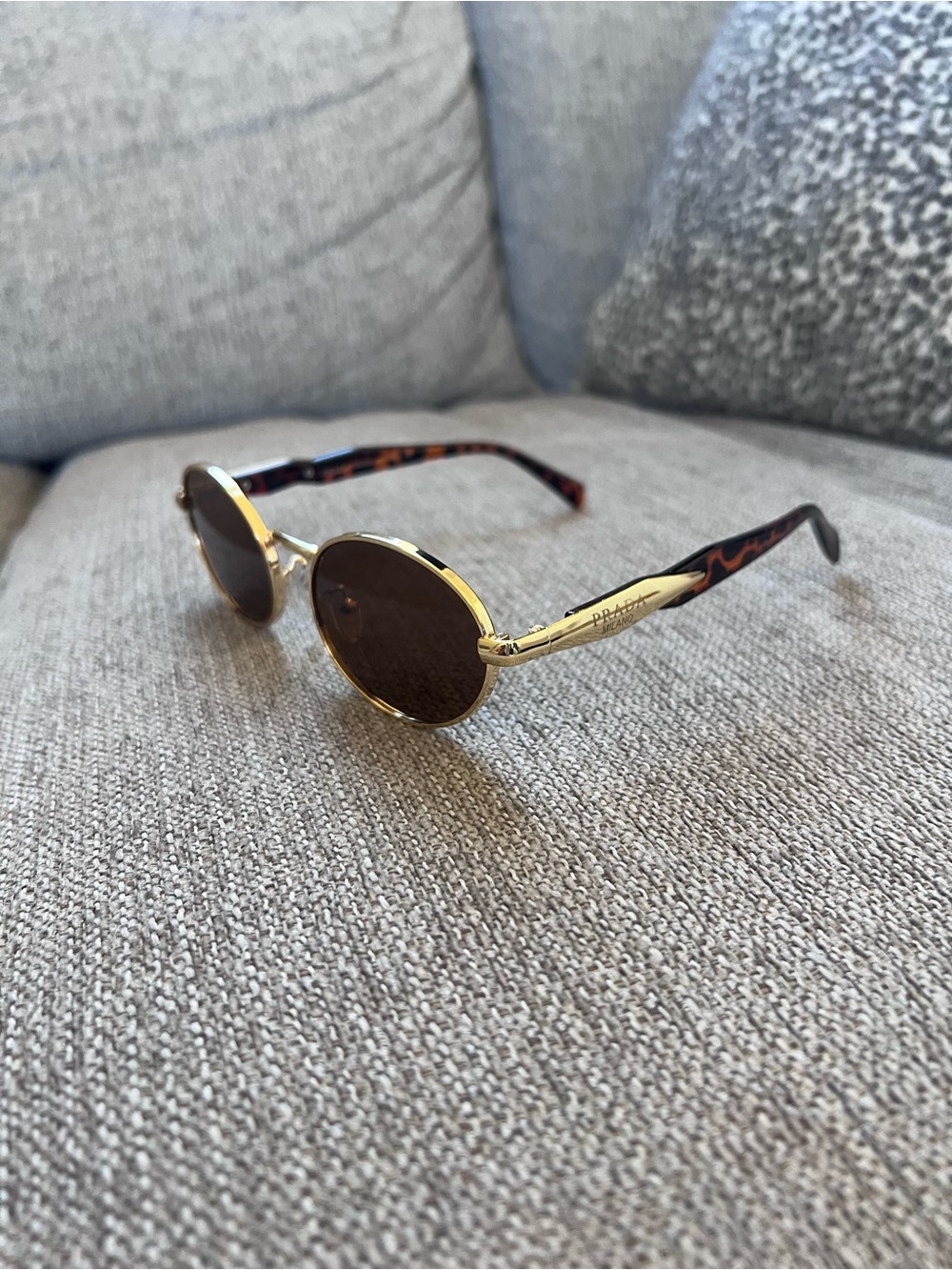 Prada PR 65ZS Gold Frame Sunglasses with Brown Lenses and Tortoiseshell Temples